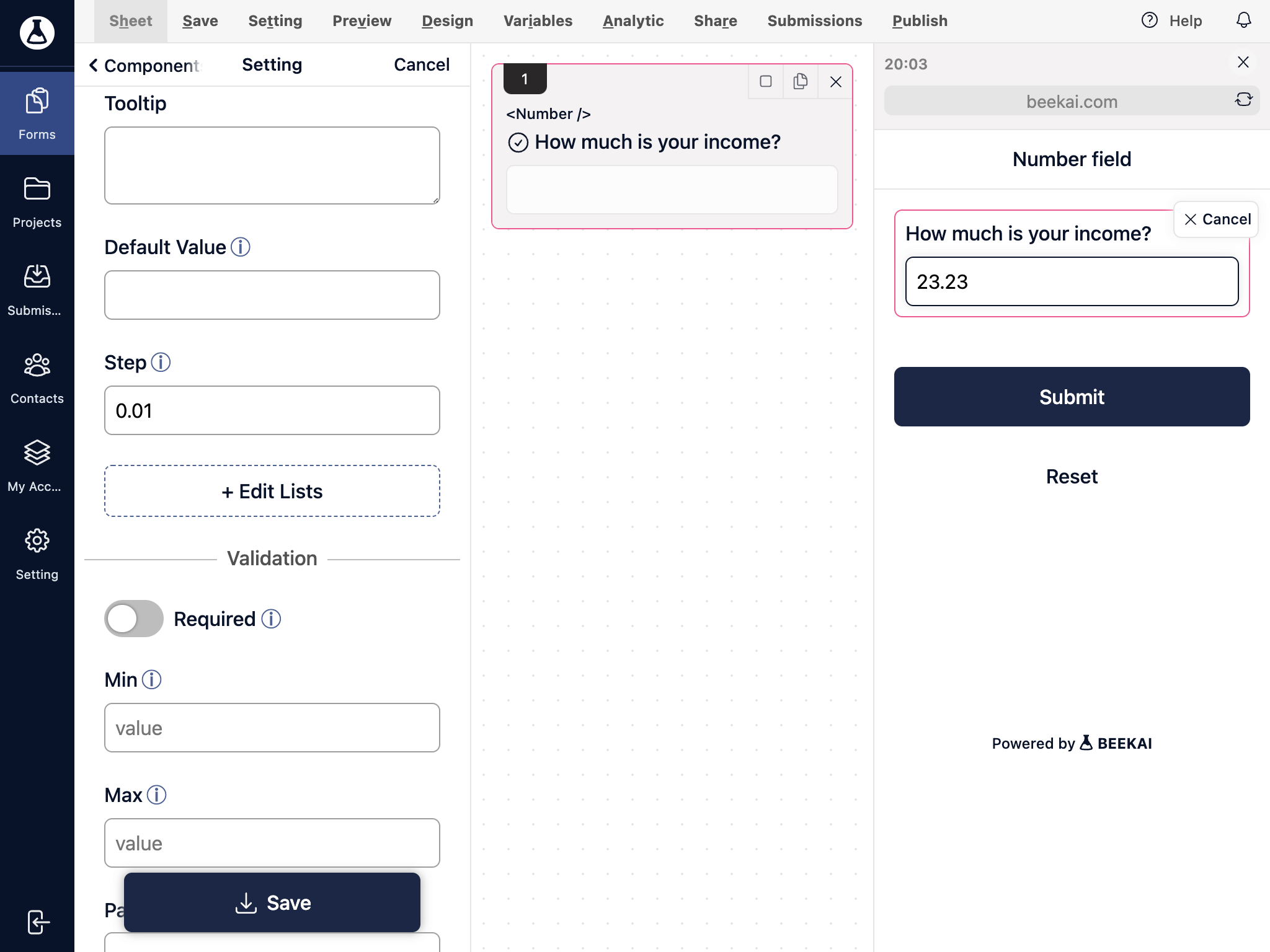 create decimal number field