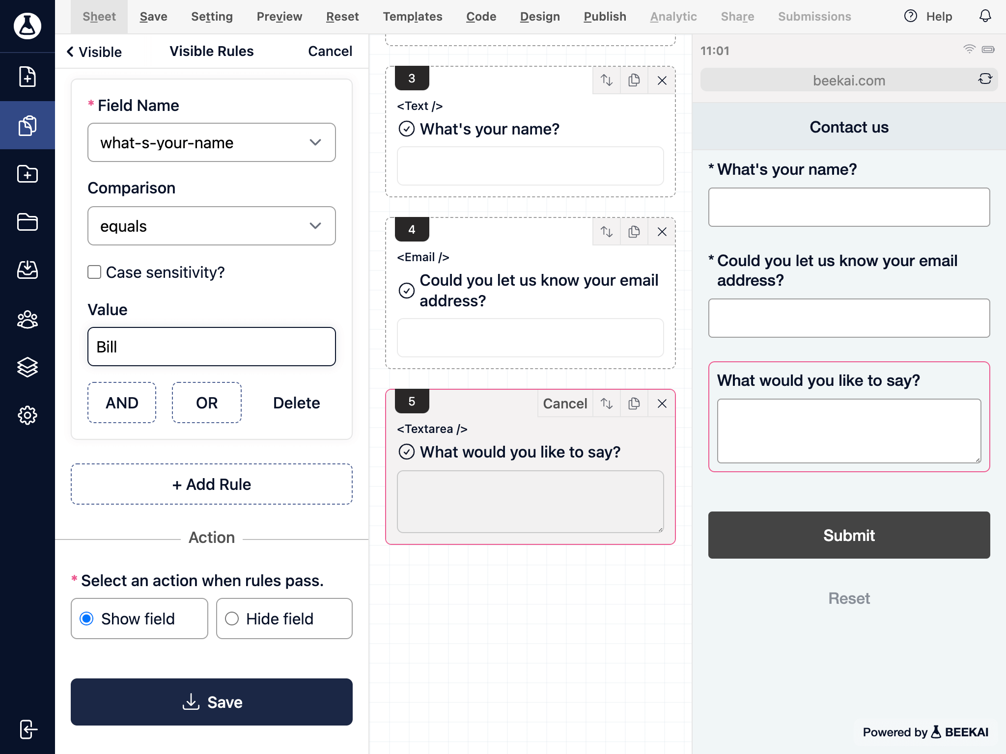 Form adjust the visibility by condition