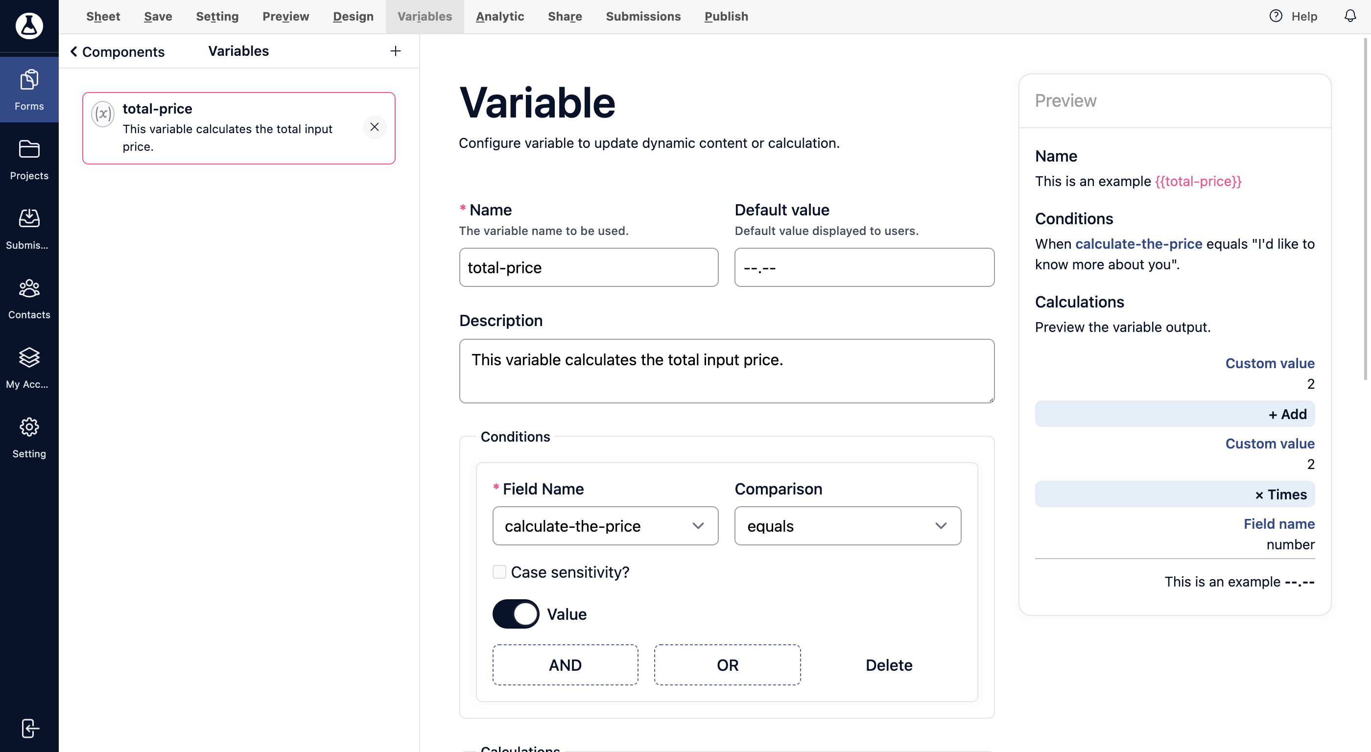 Form variable configuration