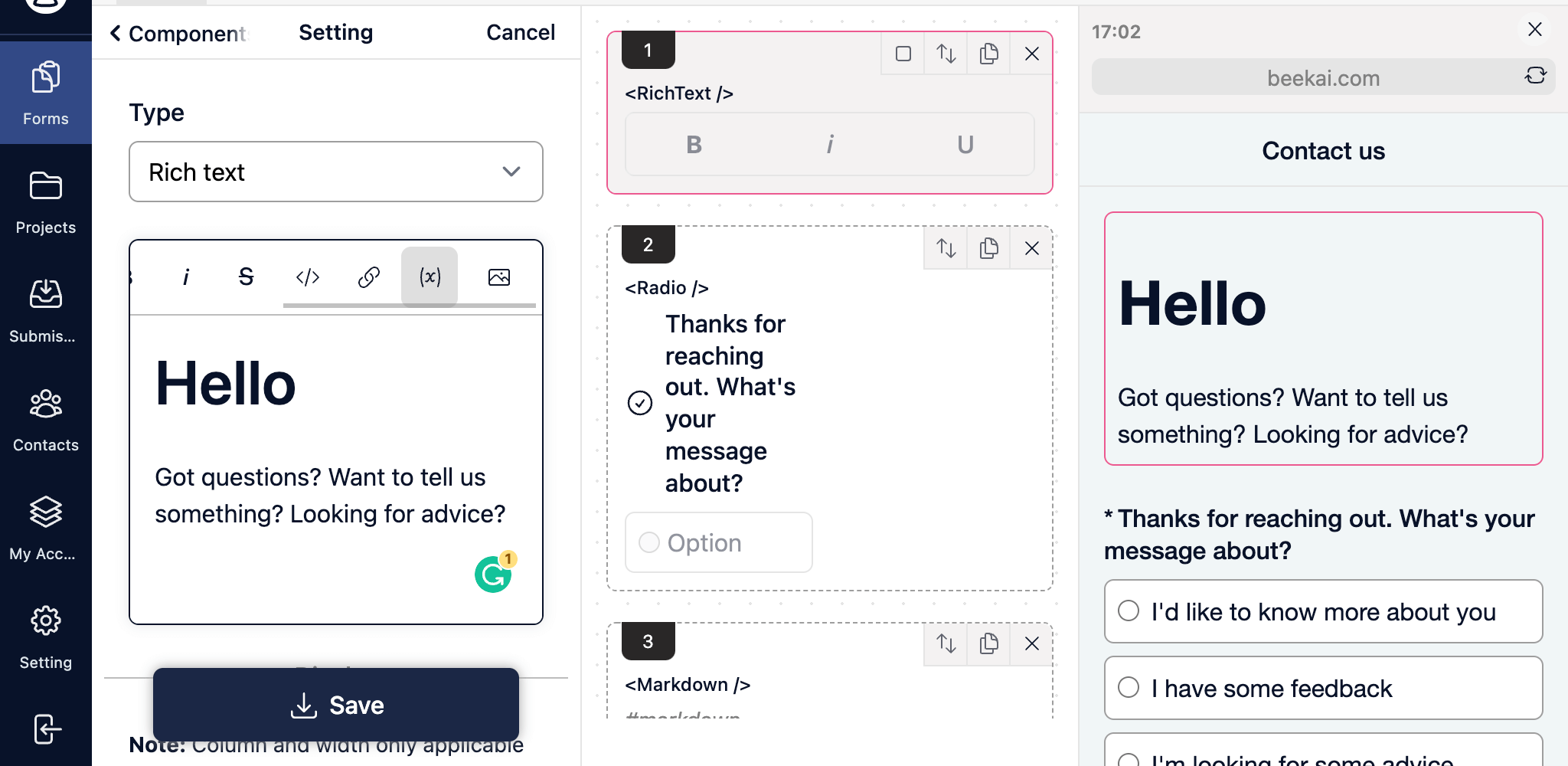 Form variable configuration